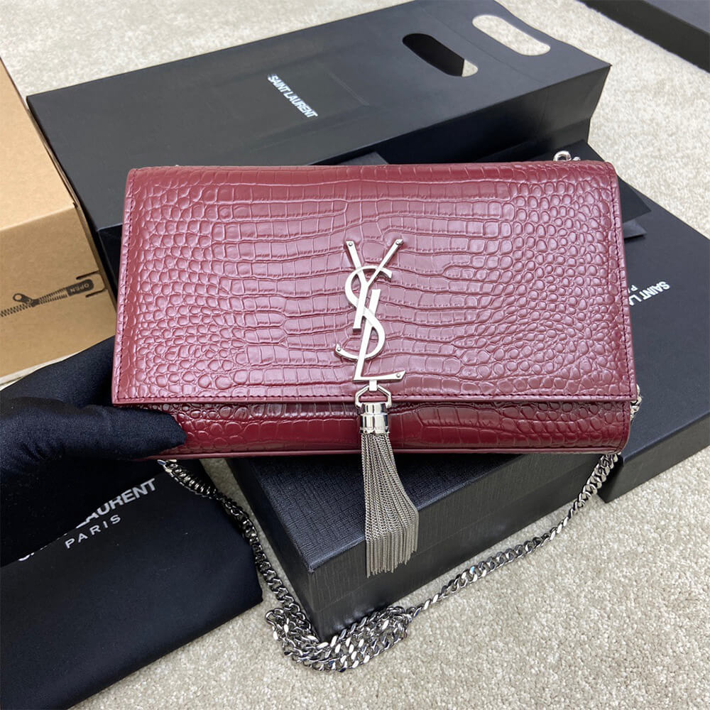 YSL kate medium tassel in crocodile-embossed leather