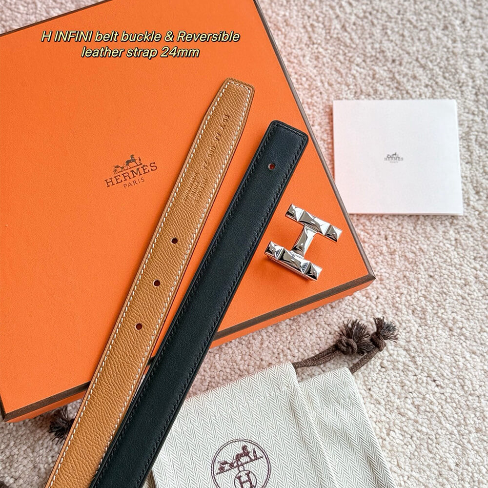 H Infini belt buckle   Reversible leather strap 24 mm