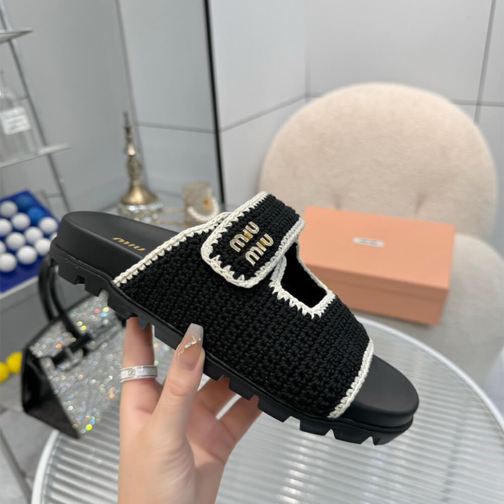 MiuMiu Crochet knit slides