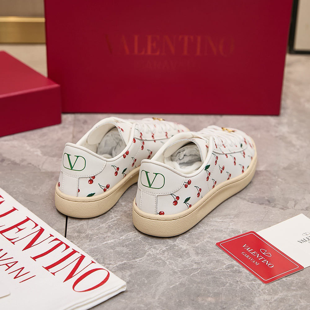 VALENTINO ROYCO Women s Cherry Pattern Soft Calfskin Sneakers