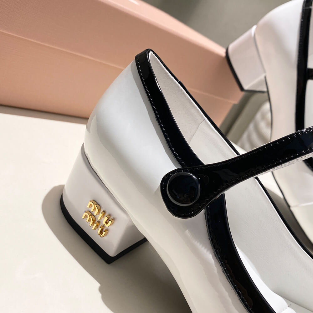 MiuMiu Two-tone patent leather Mary Jane pumps