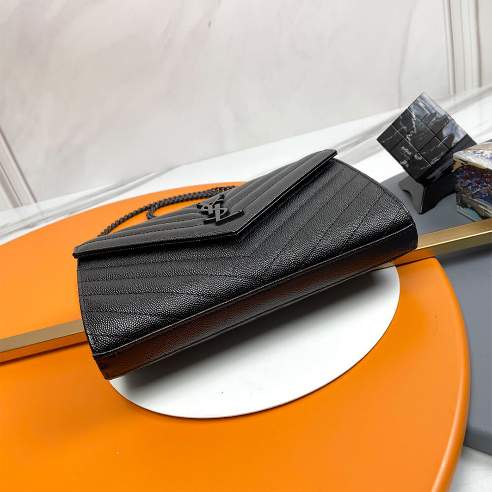 YSL classic cassandre chain wallet in grain de poudre leather