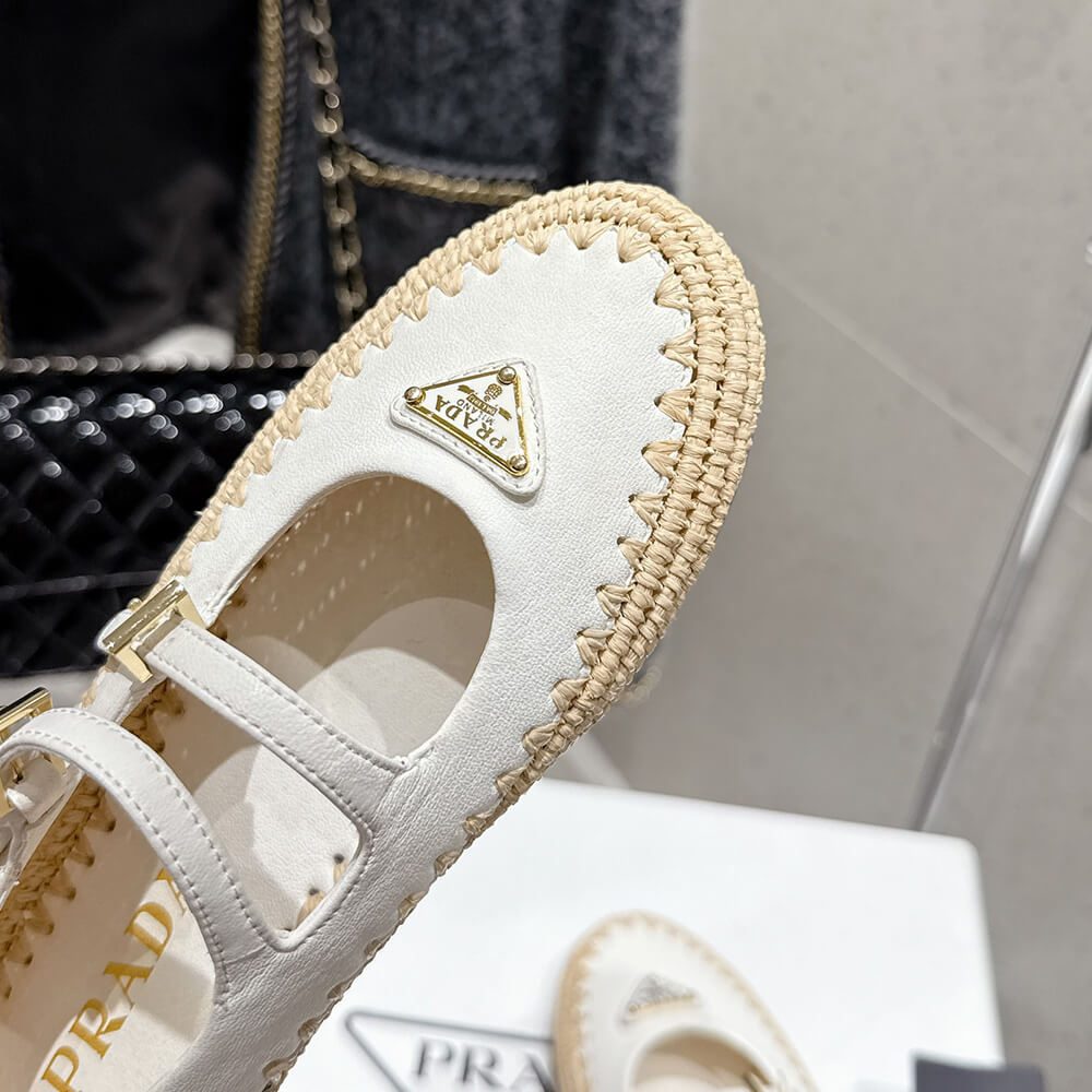 PRADA Nappa leather and raffia ballerinas