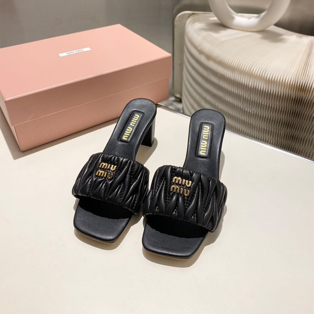 MiuMiu Matelass?? nappa leather slides