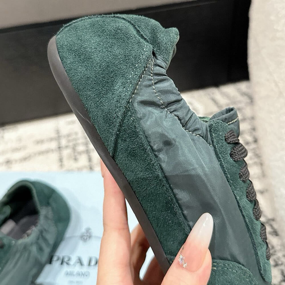 PRADA Collapse Re-Nylon and suede elasticized sneakers