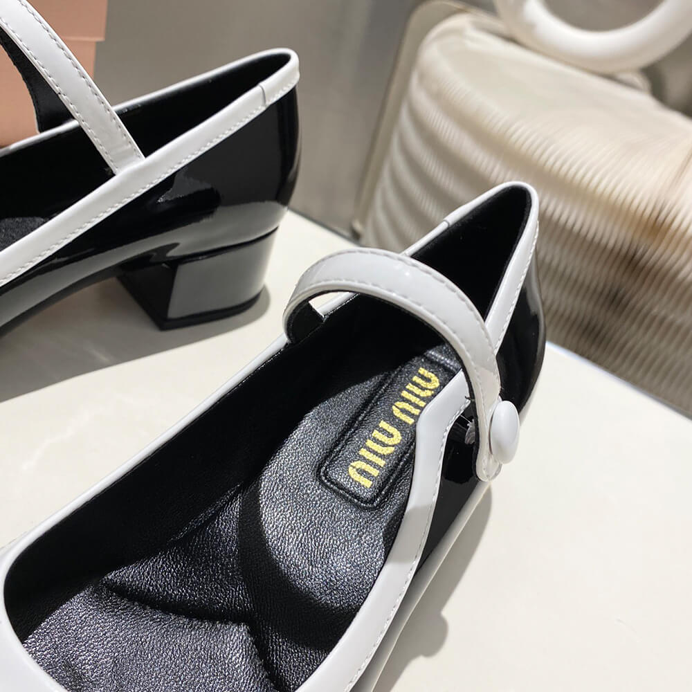 MiuMiu Two-tone patent leather Mary Jane pumps