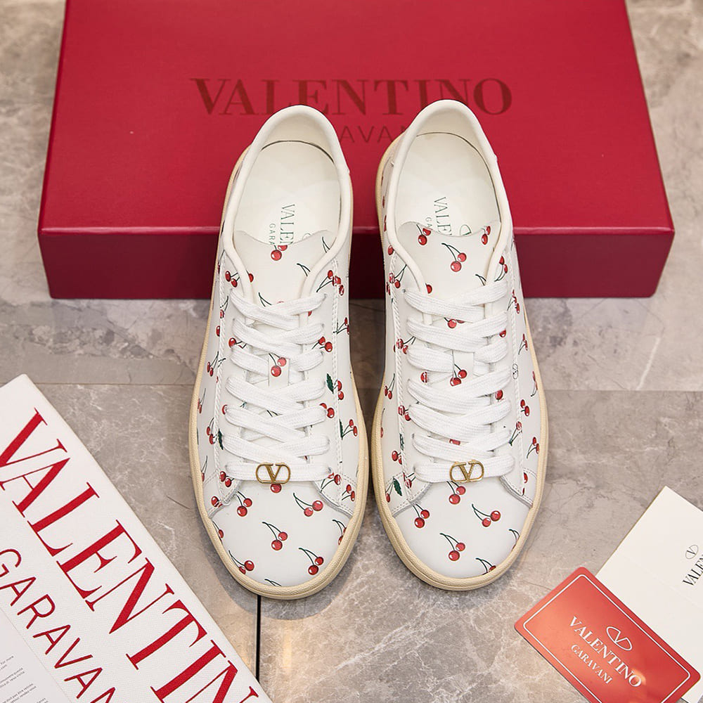 VALENTINO ROYCO Women s Cherry Pattern Soft Calfskin Sneakers