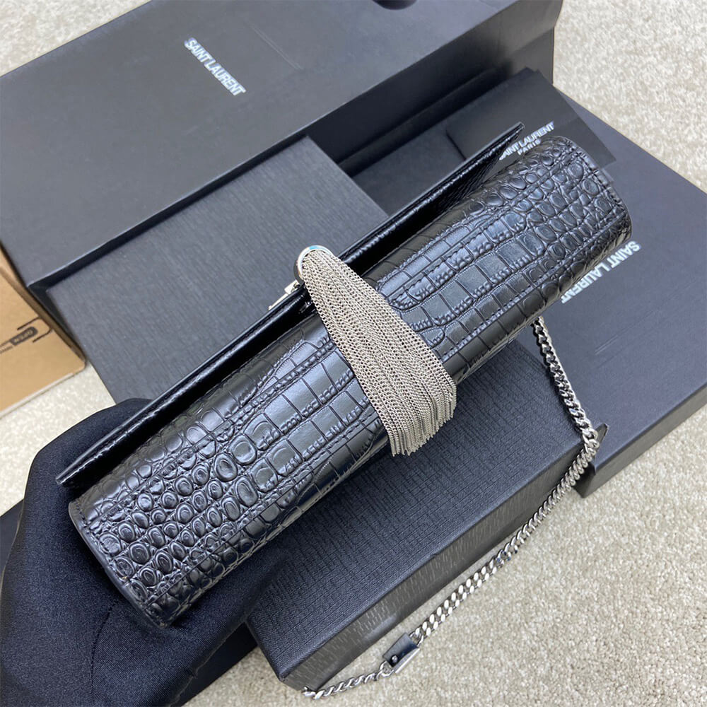 YSL kate medium tassel in crocodile-embossed leather